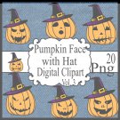 Pumpkin Face with Hat Digital Clipart Vol. 3