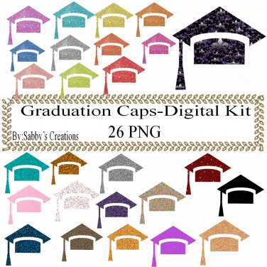 Glitter Graduation Caps-Digital Kit