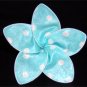 Baby blue w/ white polka dots