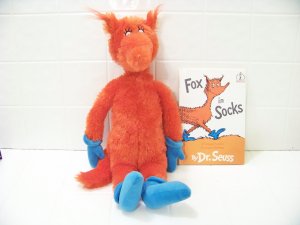 Dr Seuss Fox in sox stuffed fox and book kids blue sox