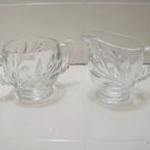 clear glass creamer and sugar bowl with wheat design