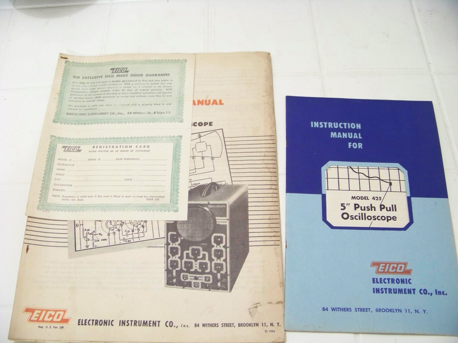 vintage Eico construction and instruction manuals model 425 5" push