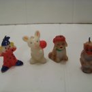 4 small vintage cake decoration candles clown bunny dog monkey rare don't miss these!!