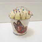 vintage sewing pin cushion white butterfly bucket sewing notions craft