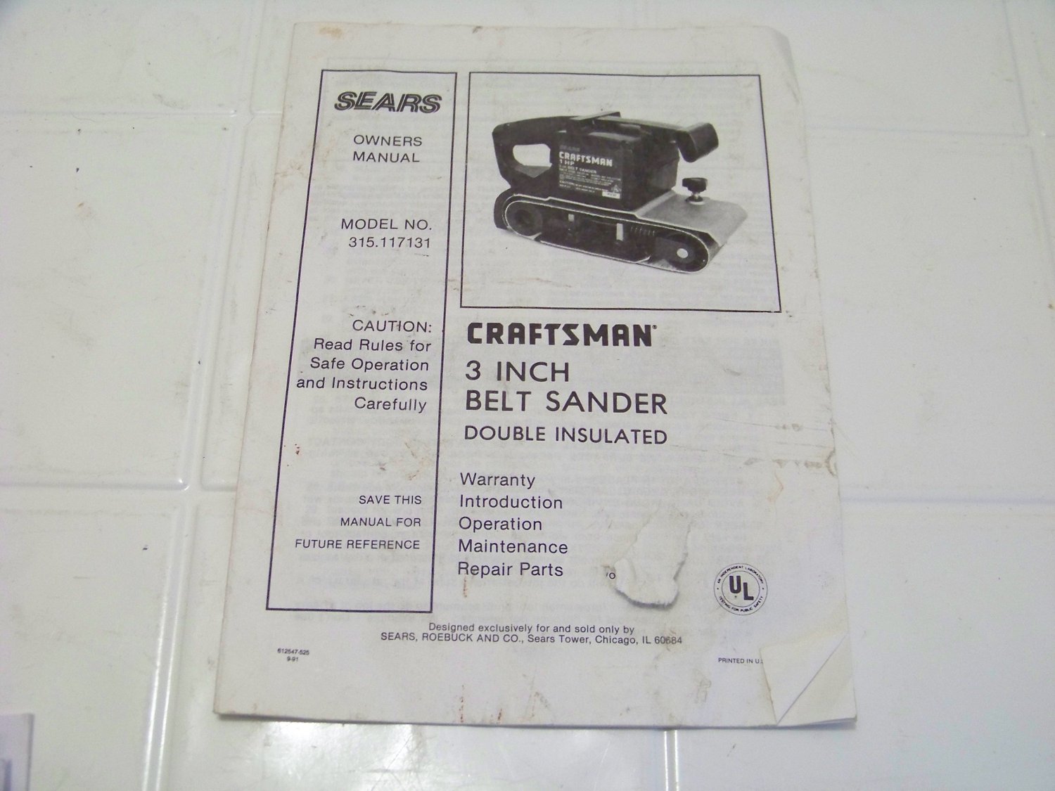 Craftsman operators manual 3 inch belt sander double insulated