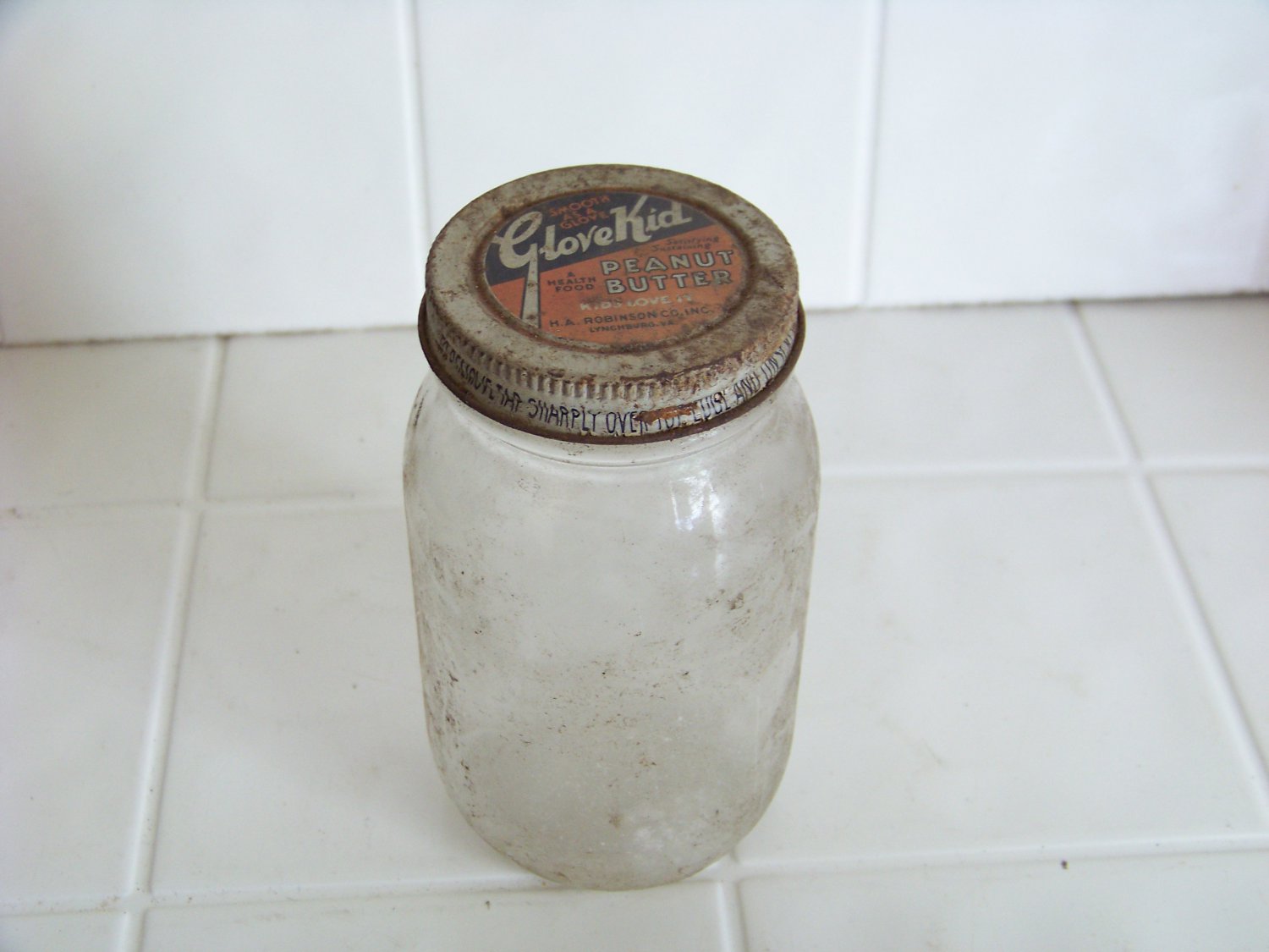 vintage Glove Kid peanut butter jar smooth as a glove advertising don't
