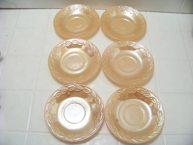 6 Fire King Luster oven ware saucers in Laurel leaf pattern lustre glass