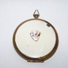 vintage round white enamel and brass compact mirror vanity makeup beauty