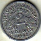 WWII 1943 FRANCE VICHY STATE 2 FRANCS COIN w/BATTLE AXE