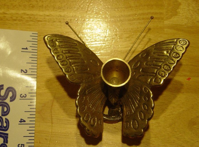 Vintage Brass Copper Butterfly Candle Stick Holder MINT