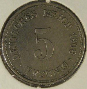 1908A German Empire 5 Pfennig #4113