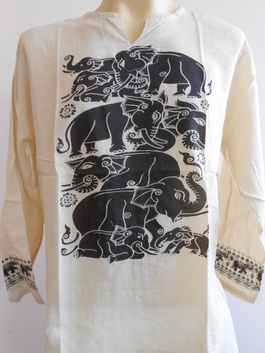 Thai Elephant Thin Cotton Meditation Men's T Shirt Light Brown 2XL TL08