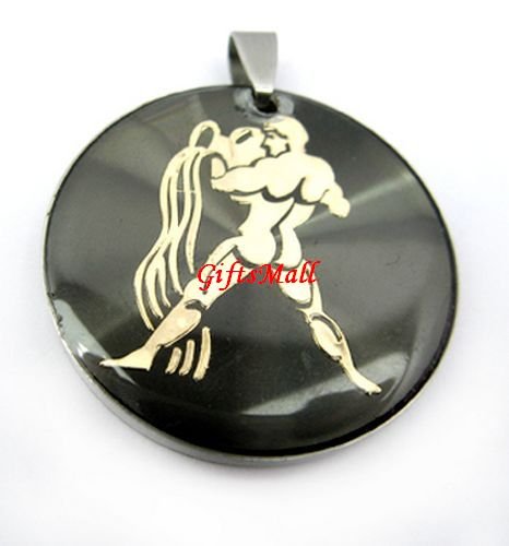 Horoscope Zodiac Constellation Sandy Beige Round Necklace Pendant Aquarius