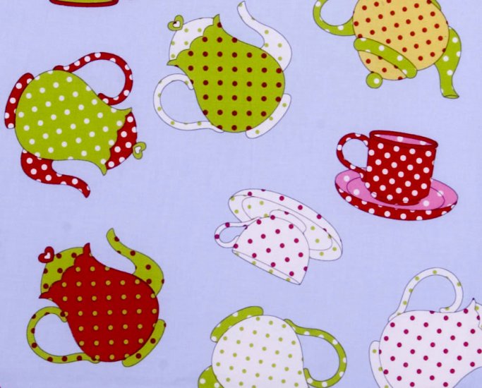 pot and tea cup// blue//1 yard
