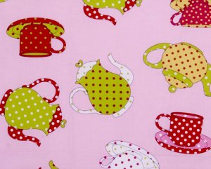 pot and tea cup// pink//1 yard