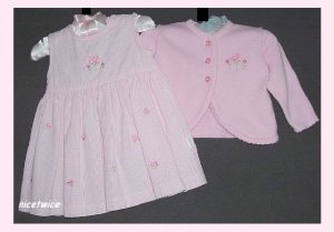 Little Me Seersucker 2 Pc Pink Dress Sweater Easter 6M