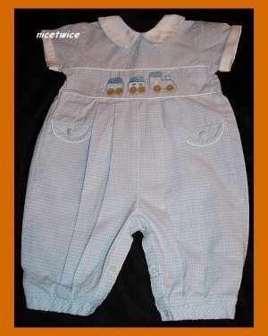 Carriage Boutiques Boy Blue Longall Romper Trains 3