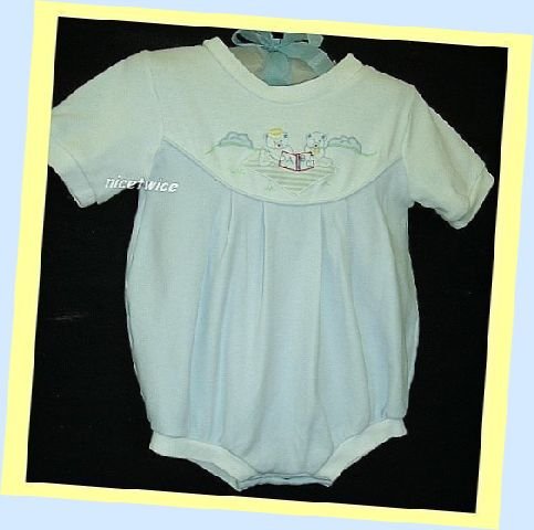 Petit Ami Boy Blue White Romper Bears ABC Book 3 M