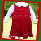 Christmas Greetings Girl Red  Shirred Dress White Blouse Set 2T