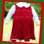 Christmas Greetings Girl Red  Shirred Dress White Blouse Set 2T