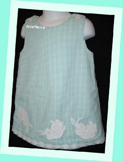 Kellys Kids Girl Blue Green Seersucker Dress Rabbits 3