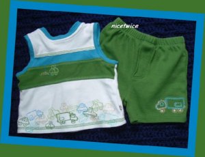 Absorba Boy Tank & Shirt Set Cars Trucks 6 M