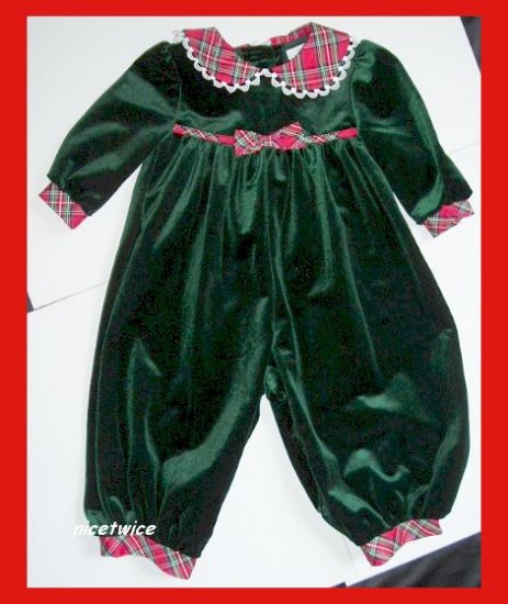 Allison Ann Girl Green Christmas Romper Red Plaid 12 M