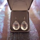 New Solid .925 STERLING SILVER Genuine GEMSTONE EARRINGS Clear Jewels UPC:  Womens 1 3/8"L