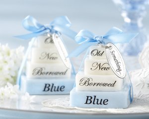 "Something Blue" Four Scented Soaps w/Blue Ribbon & Imprinted Charm