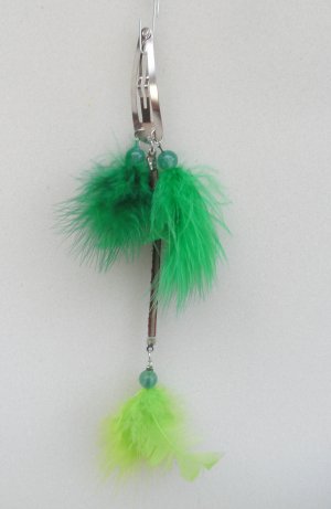 A- Colored feathered barrett, medium
