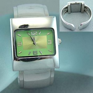 SILVER BANGLE DESIGN ~ METALIC GREEN FACE