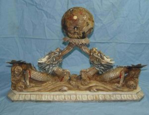 Nice Bone Carving Art Double Dragon Play Bead Figure