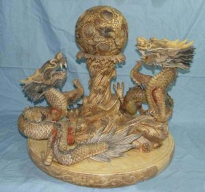 Nice Bone Carving Art Water Dragon Play Bead Figure