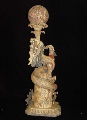 Nice Old Bone Carving Art Dragon Play Water Bead