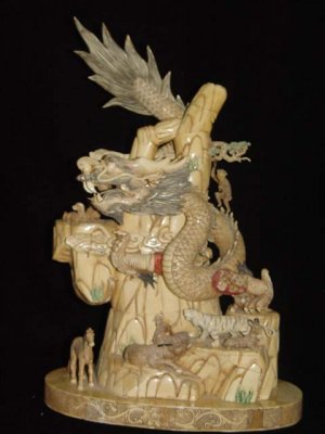 Nice Old Bone Carving Art Dragon King 12 Animals Figure