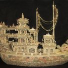 Nice Old Bone Art Carving Dragon emperor Ship 46"