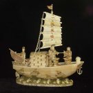 Nice Old Bone Art Carving Two Fisher By sail boat