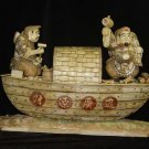 Nice Old Bone Art Carving Two Fortune God boat Bring Wealth