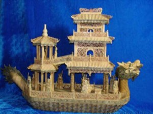 Nice Old Bone Art Handcarft Lucky Dragon boat 25"