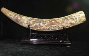 Nice Old Bone Art Handcarft Double Dragon Play Sun Tooth Decoration