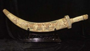 Nice Old Bone Art Handicraft Fu Lu SHOU God Sword