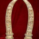 Nice Old Bone Art Handicraft Action Design Pair Tooth