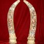 Nice Old Bone Art Handicraft Two Dragon Play Sun Design Pair Tooth
