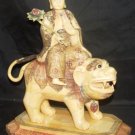Old Bone Art Handicraft Water Lily Bodhisattva Ride Foo Dog Statue