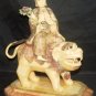 Old Bone Art Handicraft Water Lily Bodhisattva Ride Foo Dog Statue