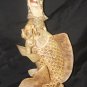 Old Bone Art Handicraft Lucky Kwan-yin Ride Fish Statue 29"