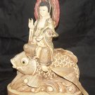 Old Bone Art Handicraft Lucky Kwan-yin Ride Fish Statue