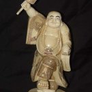 Old Bone Art Handicraft Lucky Fan Laughing Buddha Statue