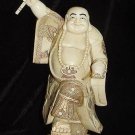Old Bone Art Handicraft Fan Laughing Buddha Figure