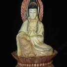Old Bone Art Handicraft Kwan-yin Set lotus throne Figure